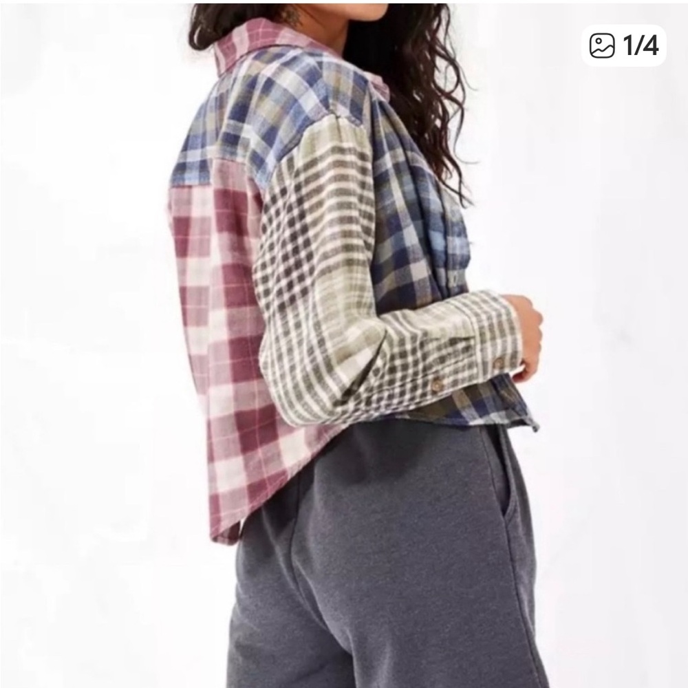 American Womens Eagle Plaid Patchwork Cropped Fla… - image 1